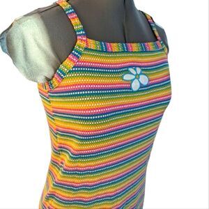 Vintage Rainbow striped 🌈 girls‎ dress embroidered flower